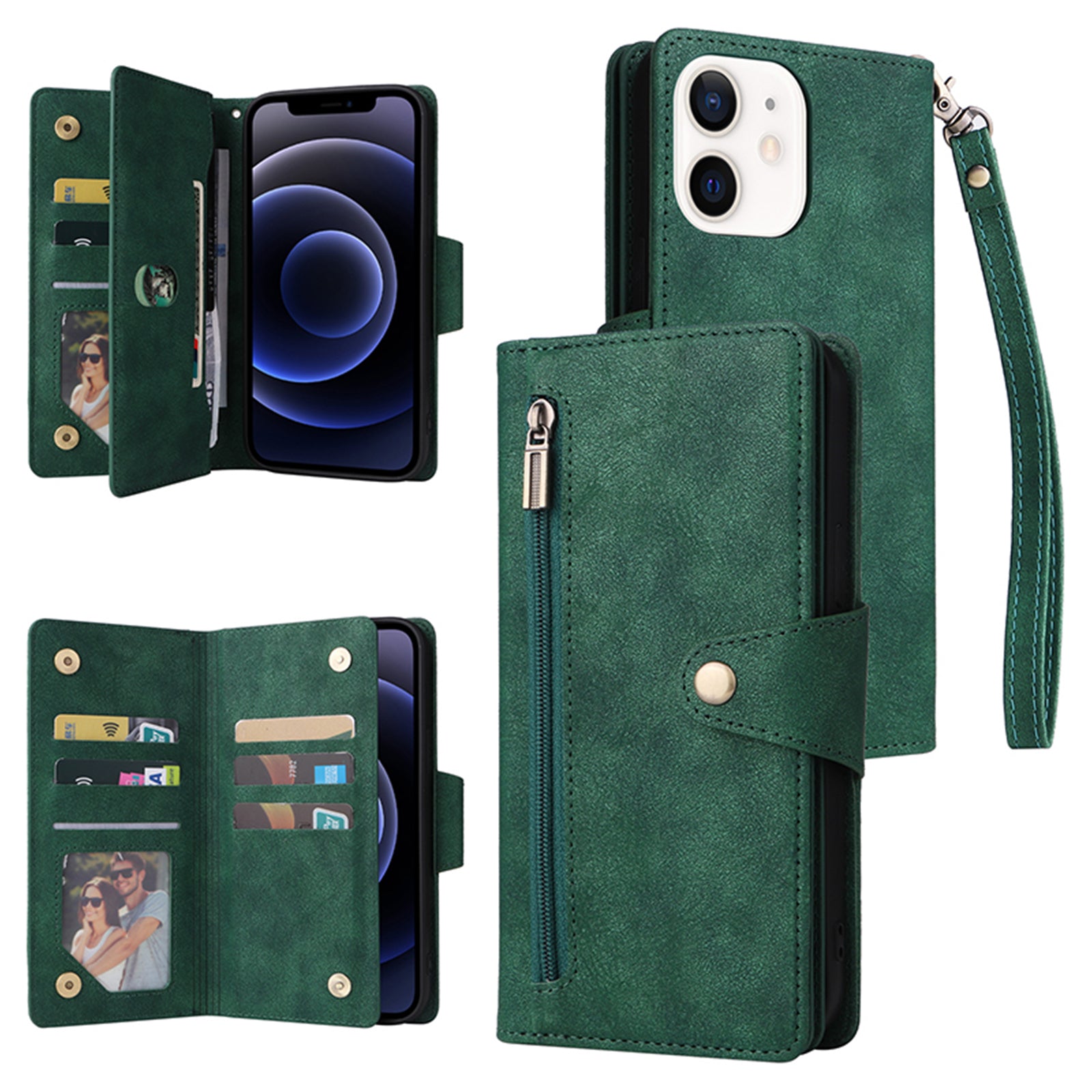 For iPhone 12 6.1 inch Case PU Leather Rivet Decor 9 Card Slots Phone Cover For iPhone 12 6.1 inch Case PU Leather Rivet Decor 9 Card Slots Phone Cover
